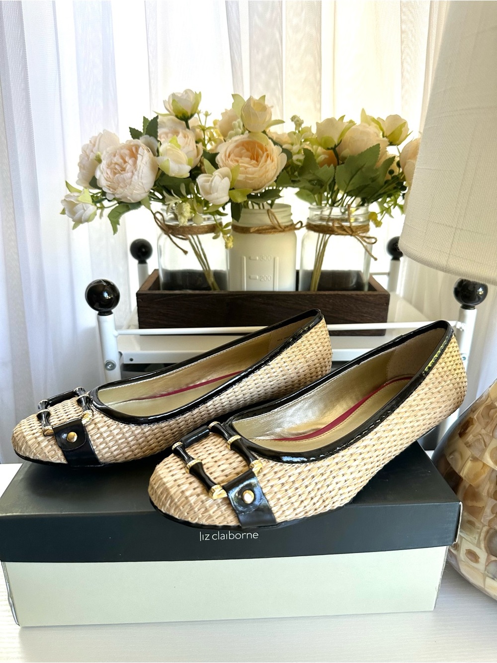 Liz Claiborne Aleya Raffia Ballet Flats Woven Coastal Natural Black Size 9M - Picture 6 of 9